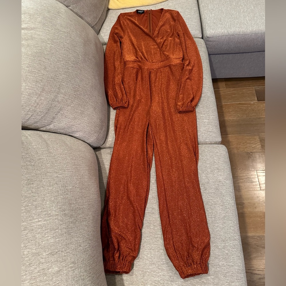 Brand New Sexy & Sparkly Red Orange BEBE Jumpsuit! Excellent Condition!